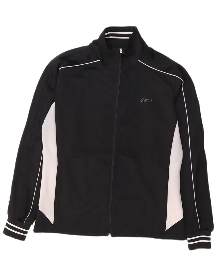 Asics Damen-Trainingsanzug-Top-Jacke UK 14 Mittelschwarzes Colourblock-Polyester