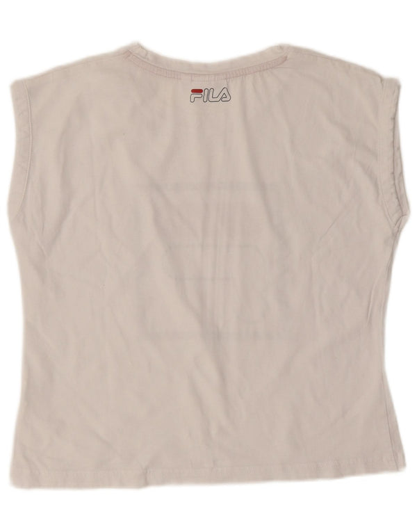 Fila Damen Grafik T-Shirt Top UK 10 Small Weiß