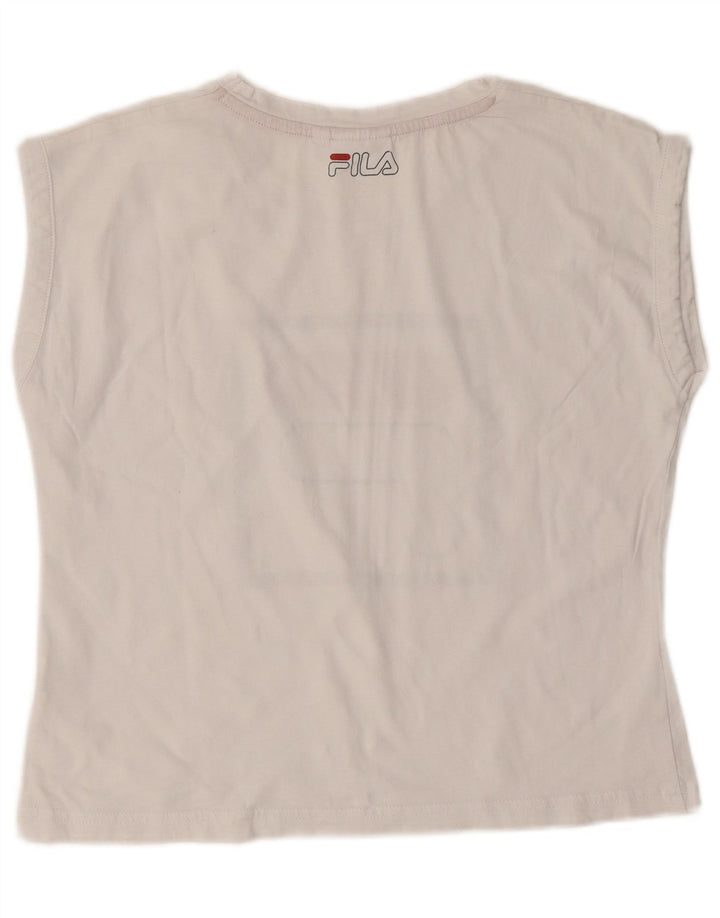 Fila Damen Grafik T-Shirt Top UK 10 Small Weiß