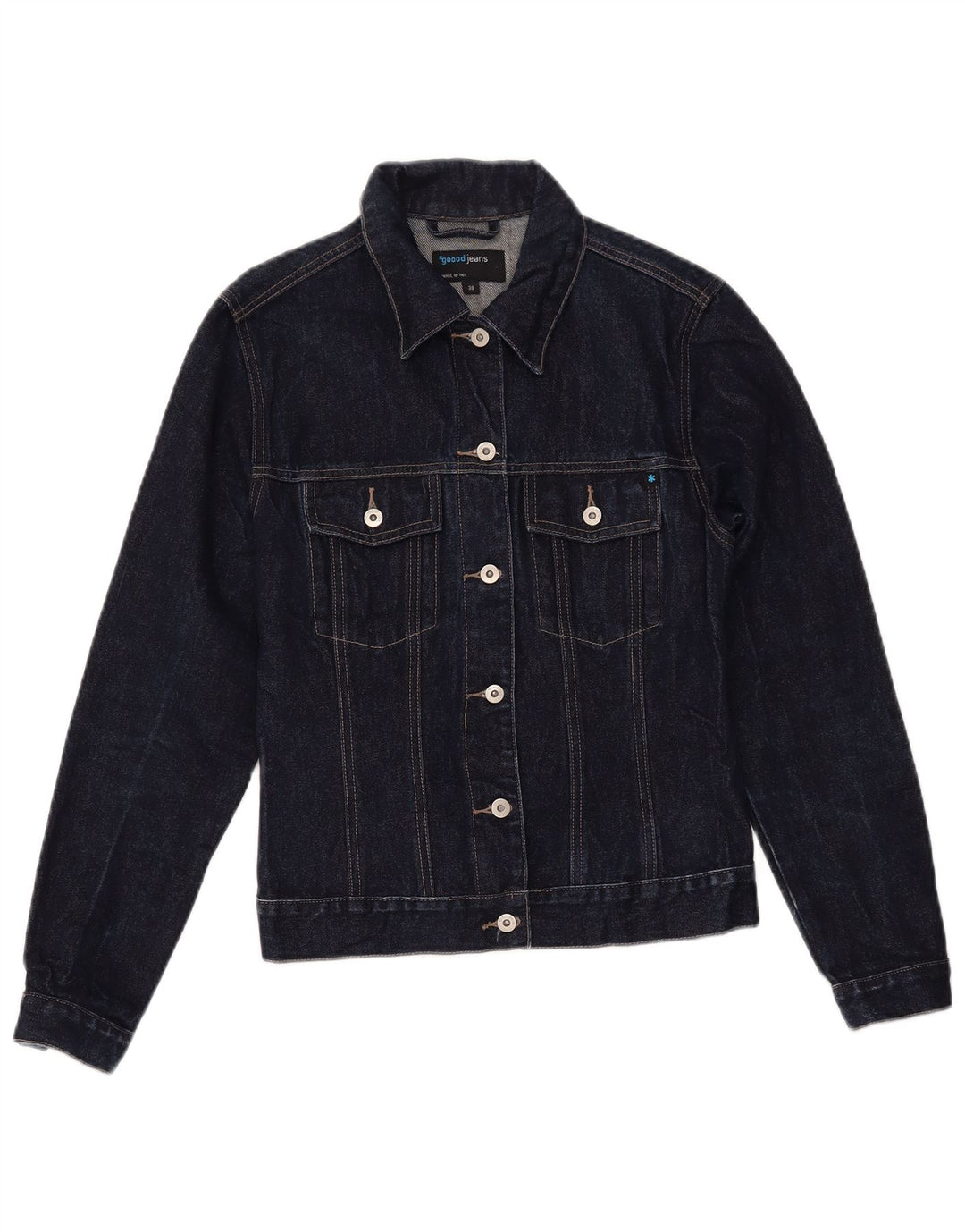 VINTAGE Damen Jeansjacke EU 38 Mittelmarineblaue Baumwolle