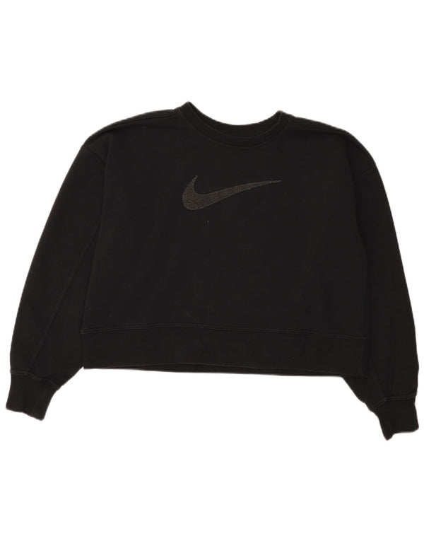 Nike Womens Oversized Crop Graphic Sweatshirt Pullover UK 6 XS Schwarz Baumwolle