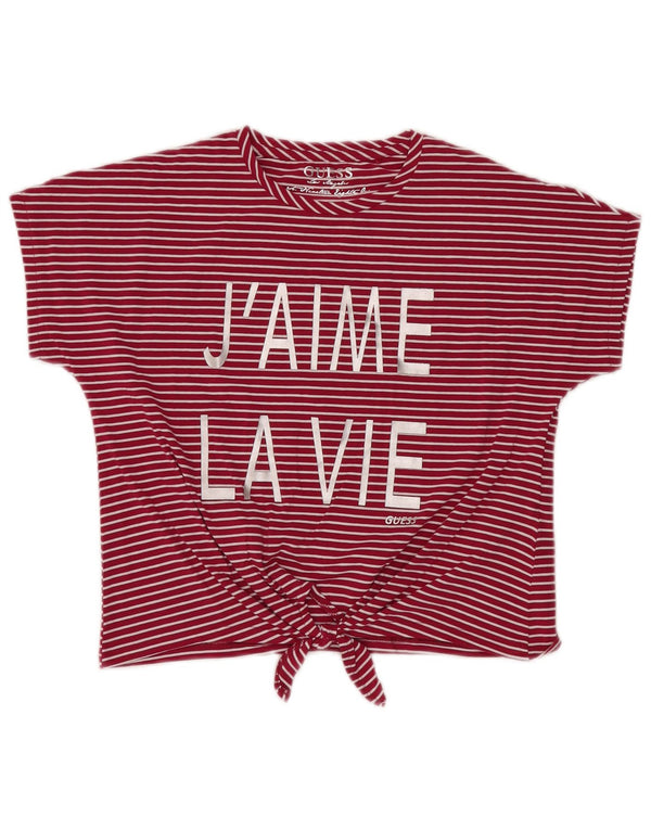 Guess Damen Crop Graphic T-Shirt Top UK 4 XS rosa gestreift aus Baumwolle