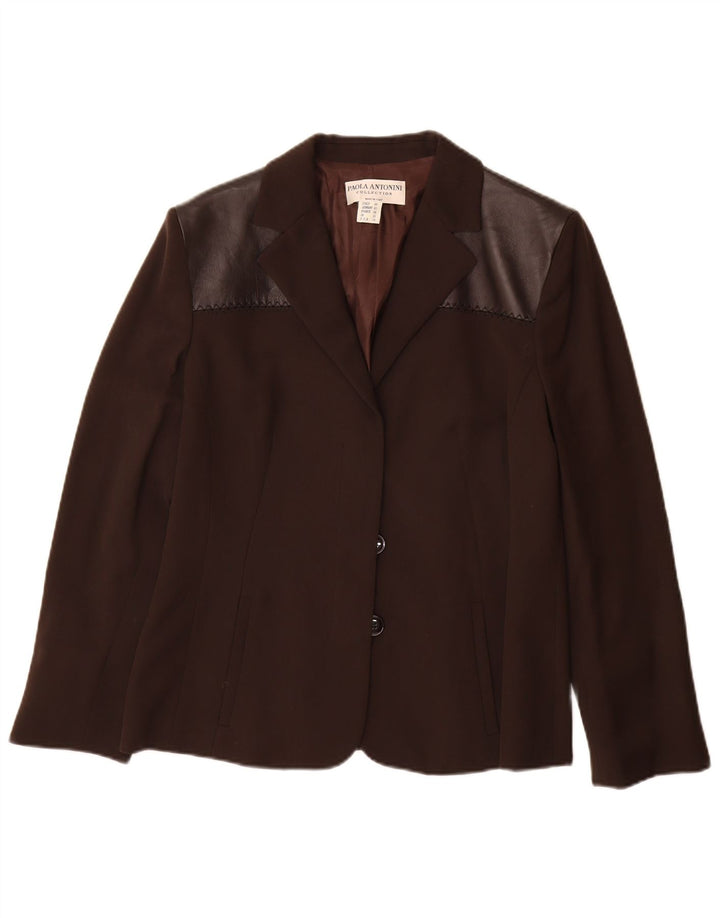 Paola Antonini Damen 2-Knopf-Blazerjacke UK 16 Große braune Wolle