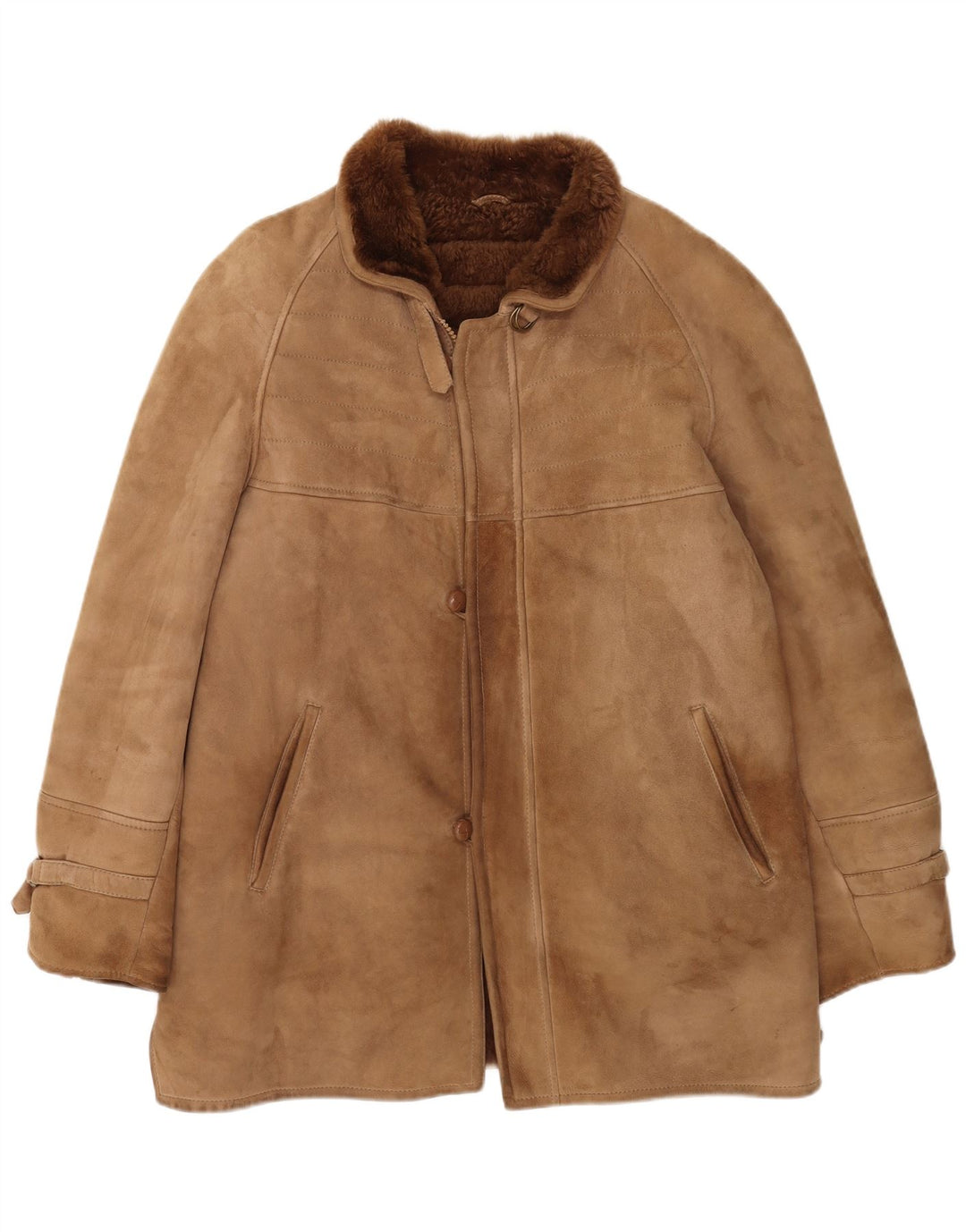 Vintage Herren Shearling Jacke IT 48 Mittelbraunes Leder