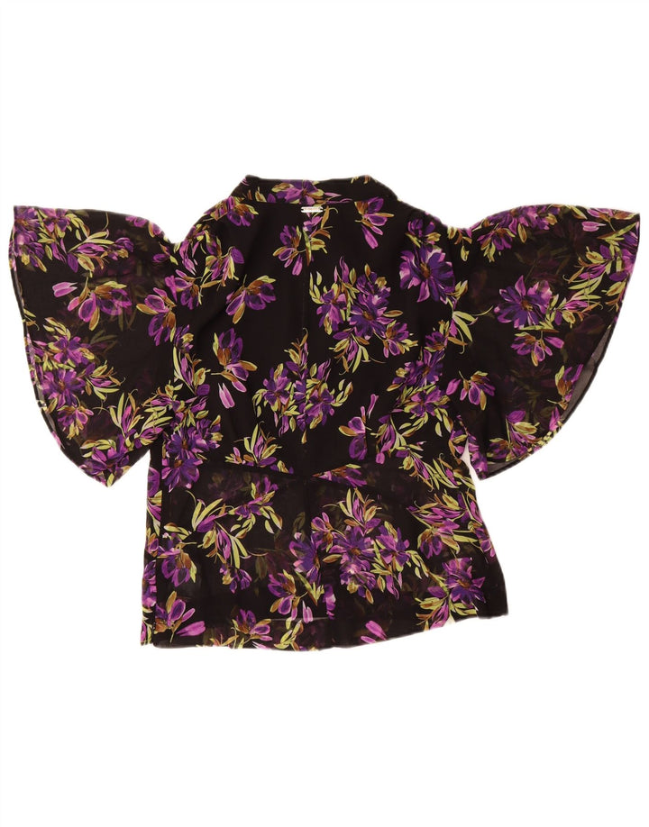 Guess Damen-Blusenoberteil mit Fledermausärmeln, Größe S, Schwarz, Blumenmuster, Polyester