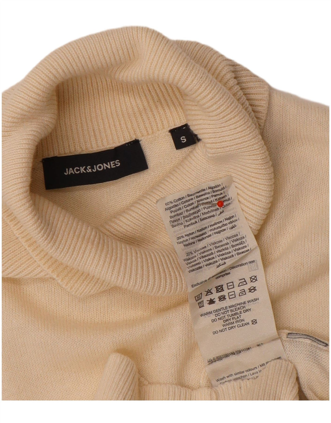 Jack & Jones Herren-Pullover mit Rollkragen, Größe S, cremefarbene Baumwolle