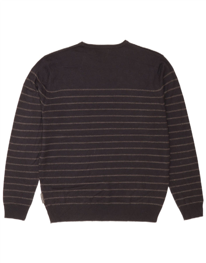 French Connection Herren-Pullover mit Rundhalsausschnitt, groß, schwarz gestreift, Acryl