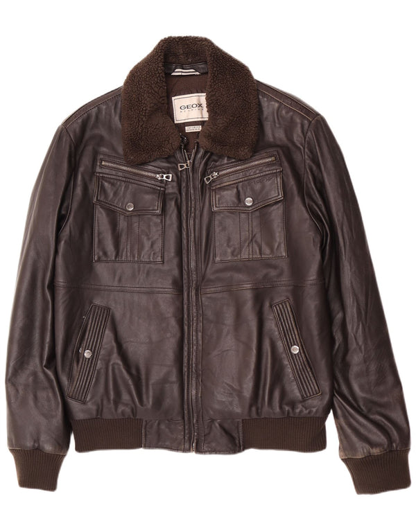 Geox Herren Bomber-Lederjacke UK 38 Mittelbraun