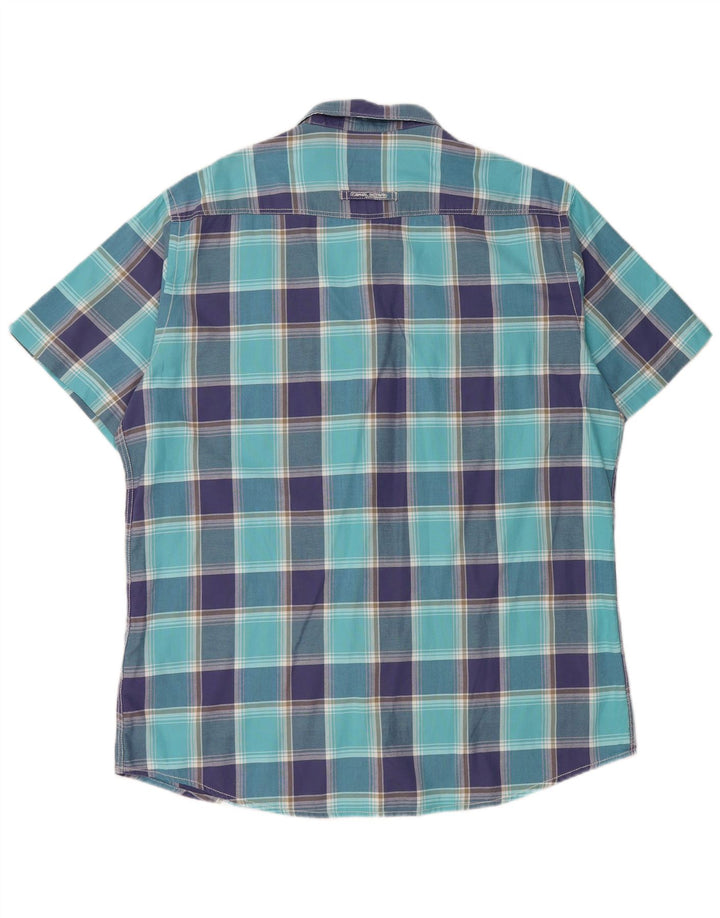 CAMEL ACTIVE Mens Fitted Short Sleeve Shirt XL Blue Check Cotton
