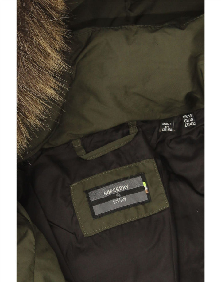 Superdry Wattierter Mantel mit Kapuze für Damen, UK 14, Größe L, Khaki, Polyester