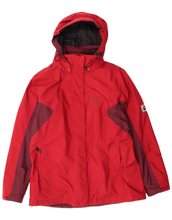 JACK WOLFSKIN Damen-Regenjacke mit Kapuze, UK 16, Größe L, Rot, Farbblock