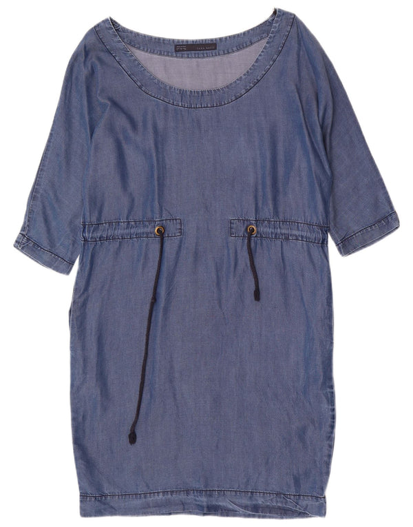 Zara Damen 3/4-Ärmel übergroßes Jeanskleid UK 10 Small Blue Lyocell