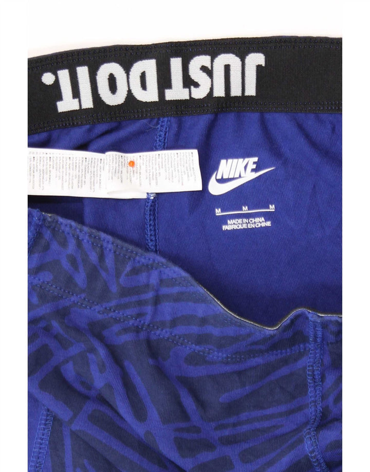 Nike Damen Leggings UK 12 Mittelblaue geometrische Baumwolle