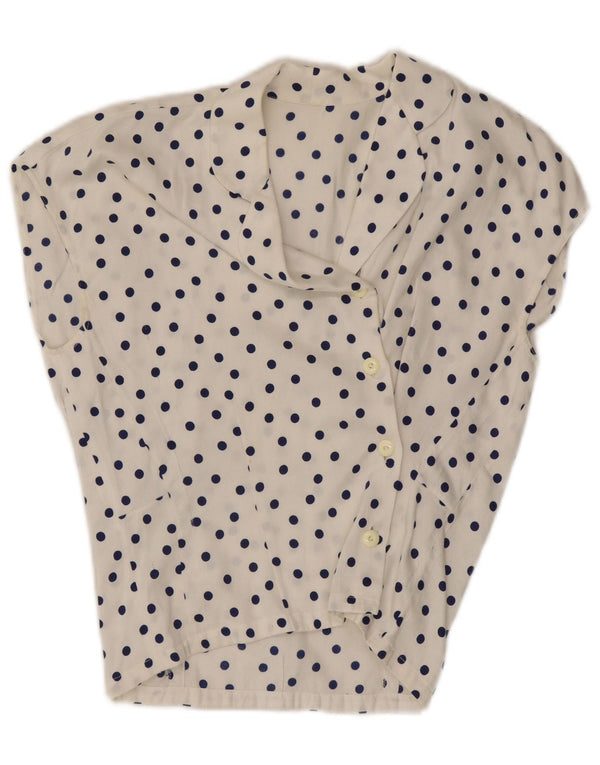 Vintage Damen Ärmellose Hemdbluse UK 10 Small White Polka Dot