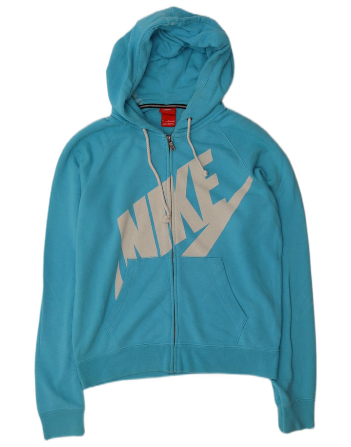 NIKE Womens Graphic Zip Hoodie Pullover UK 14 Mittelblaue Baumwolle