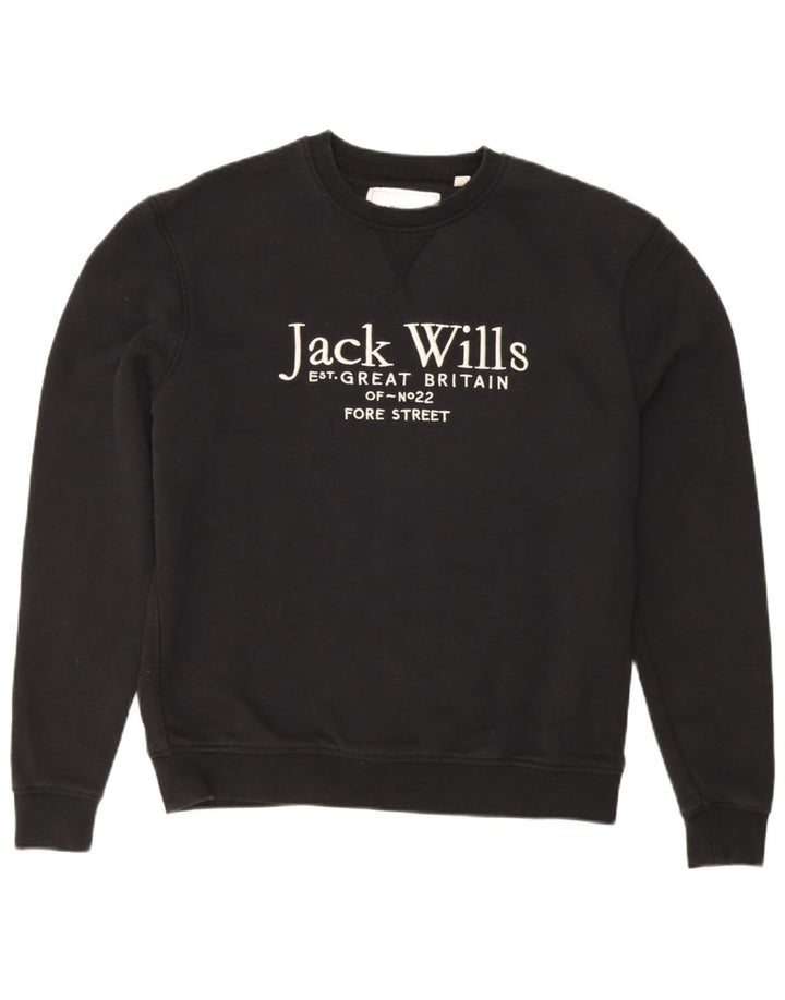 Jack Wills Herren-Sweatshirt mit Grafik, Größe S, schwarze Baumwolle