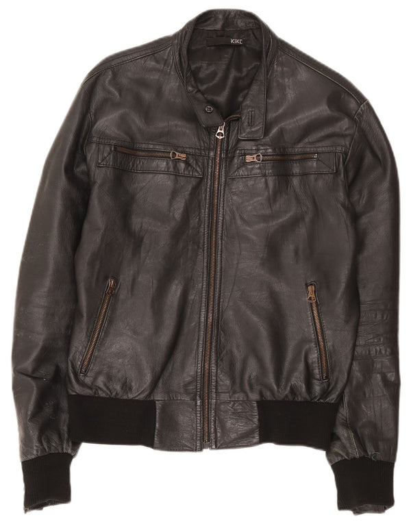 Kikc Herren Lederjacke UK 38 Medium Schwarz
