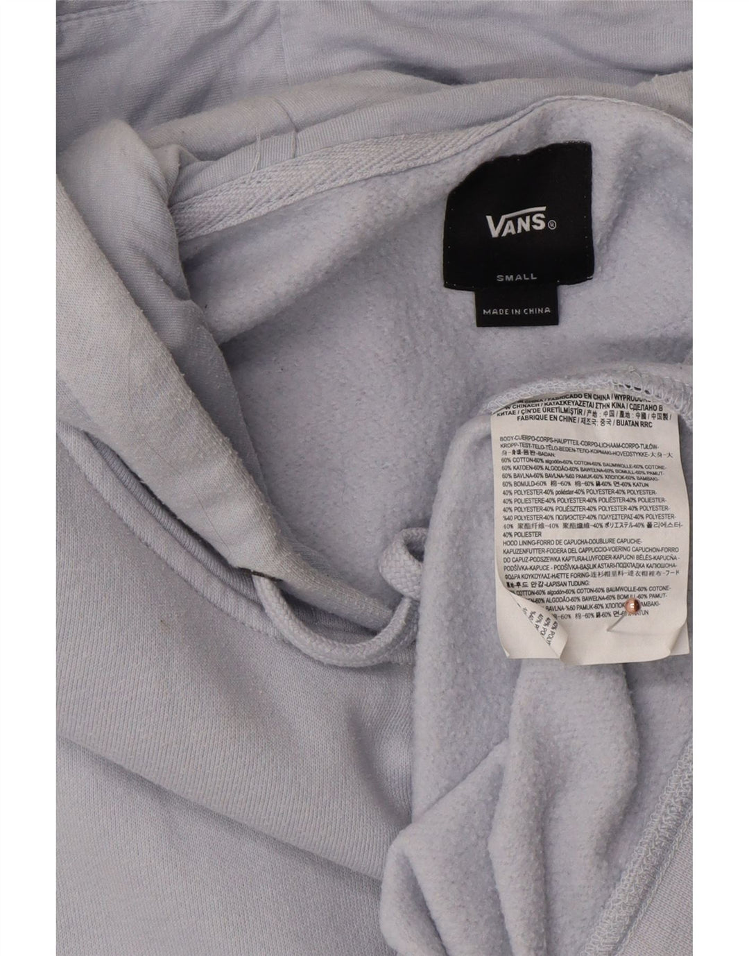 VANS Mens Hoodie Jumper Small Blue Cotton