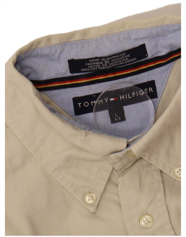 TOMMY HILFIGER Herrenhemd, groß, cremefarbene Baumwolle