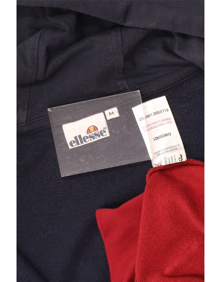 ELLESSE Herren-Kapuzenpullover mit Reißverschluss, mittelrote Farbblock-Baumwolle