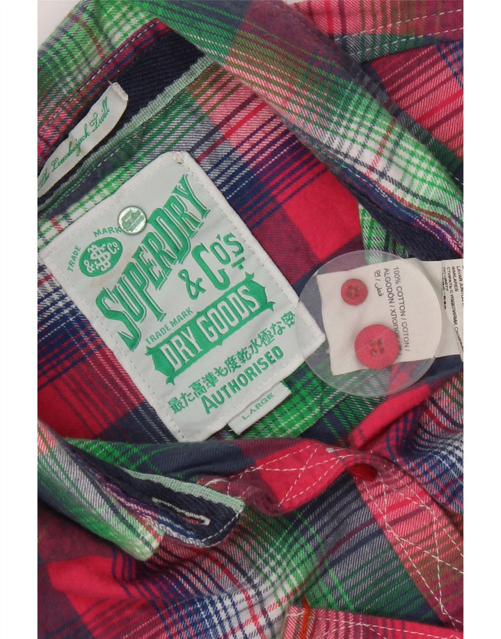 Superdry Damen-Hemd UK 14, groß, rosa kariert, Baumwolle