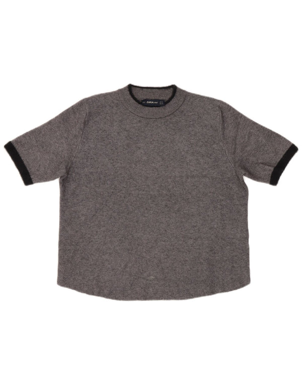 Zara Damen Crop Short Sleeve Rollkragenpullover Pullover UK 10 Small Grau