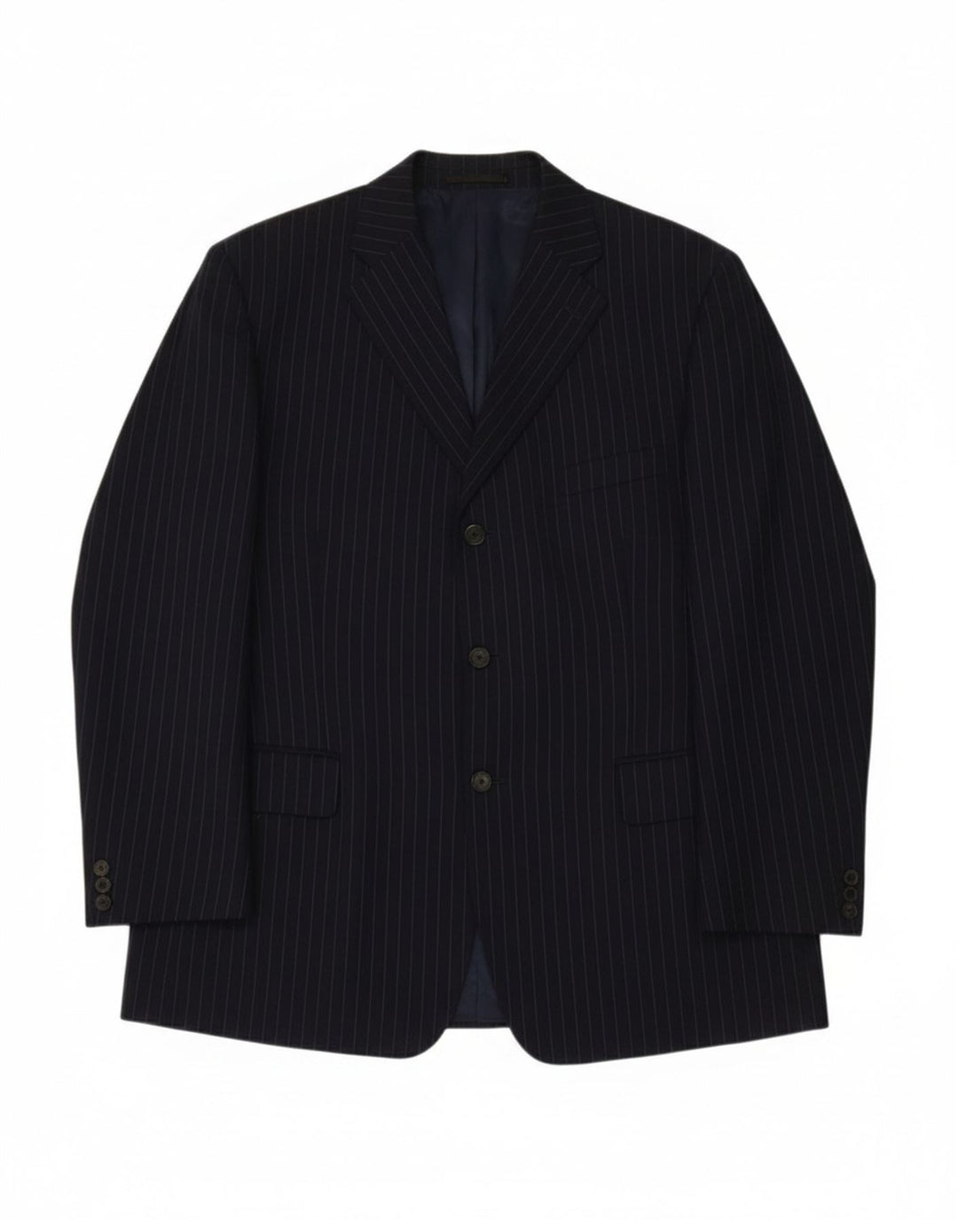 VINTAGE Mens 3 Button Blazer Jacket UK 42 XL Navy Blue Pinstripe Wool