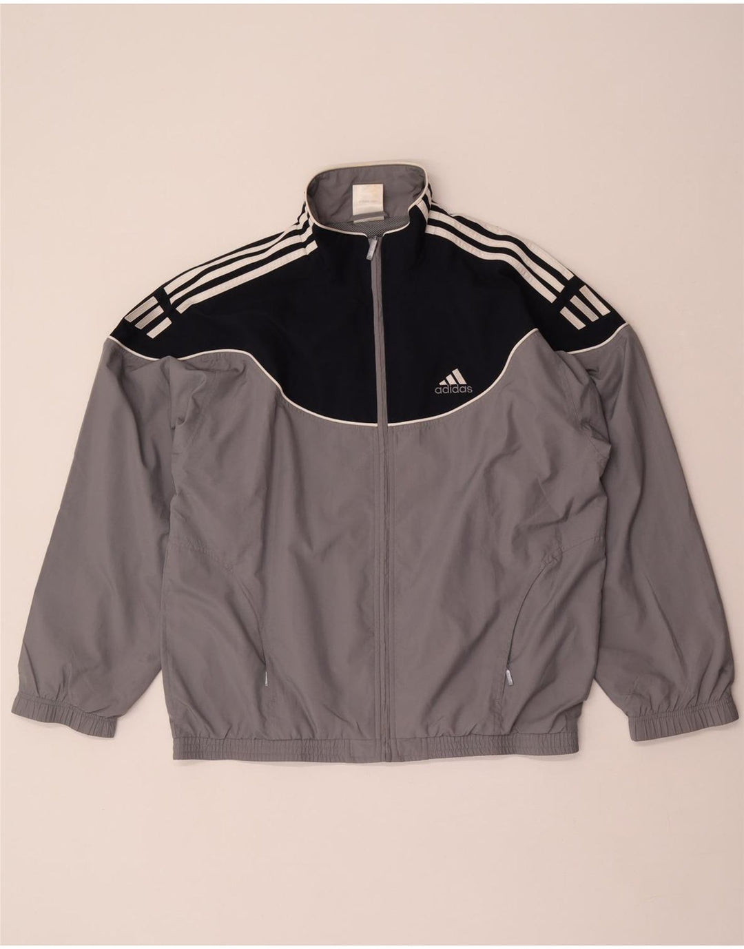 Adidas Herren-Trainingsanzug-Top-Jacke UK 38/40 Mittelgraues Colourblock-Polyester