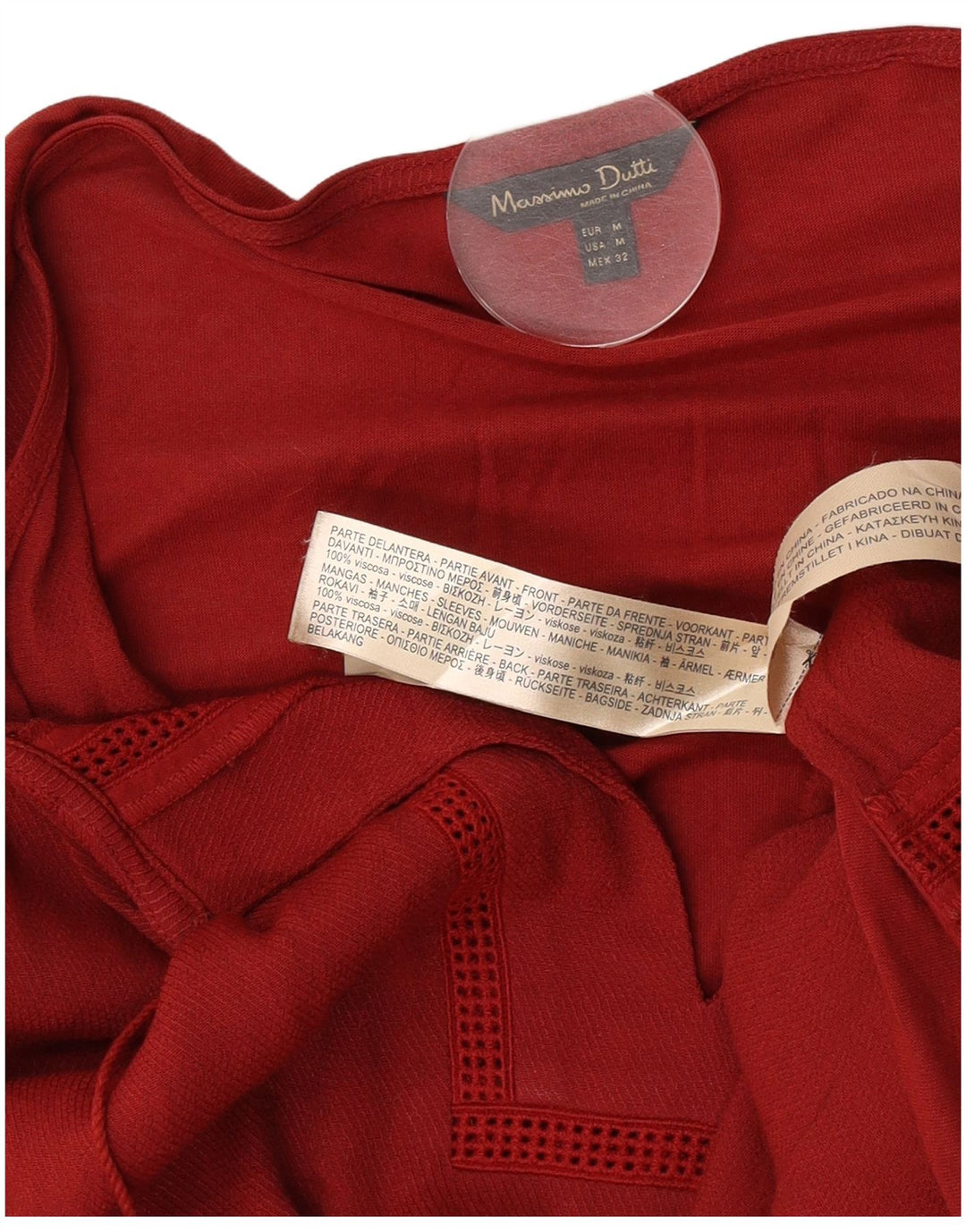 Massimo Dutti Damen-Tunika-Oberteil mit 3/4-Ärmeln, UK-Gr. 14, mittleres Burgunderrot, Viskose