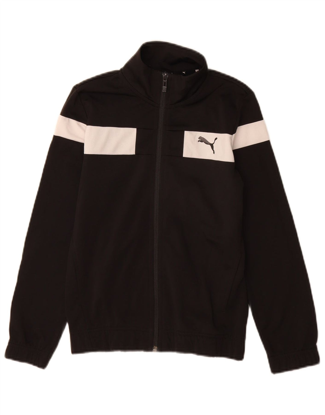 Puma Jungen-Trainingsanzug-Top-Jacke, 9–10 Jahre, schwarzes Farbblock-Polyester