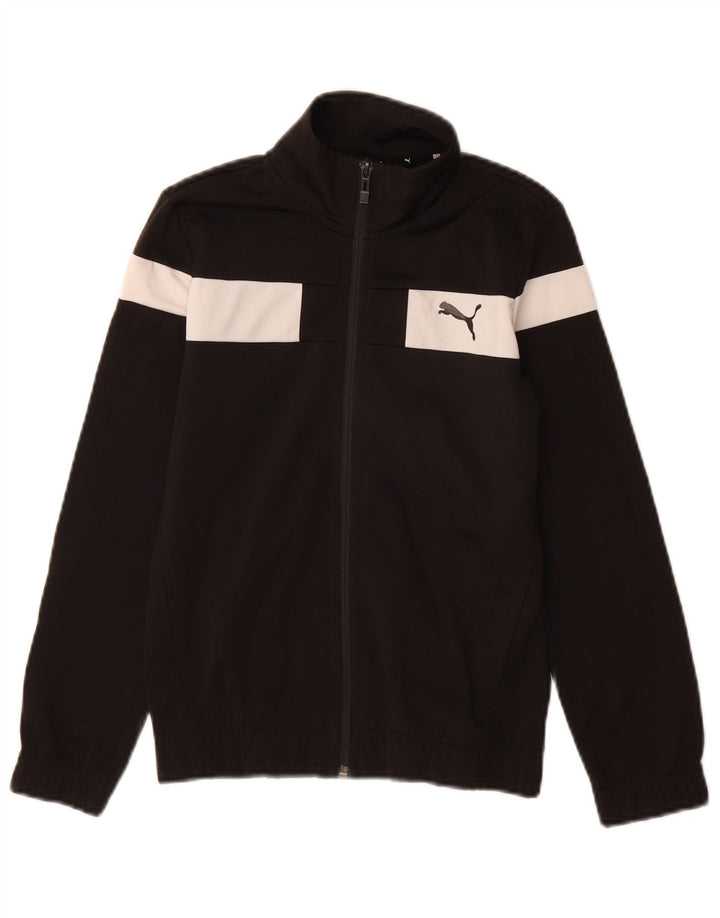 Puma Jungen-Trainingsanzug-Top-Jacke, 9–10 Jahre, schwarzes Farbblock-Polyester