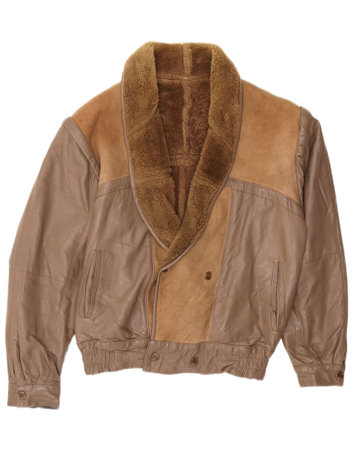 Vintage Herren Bomber Shearling Jacke IT 52 XL Braun