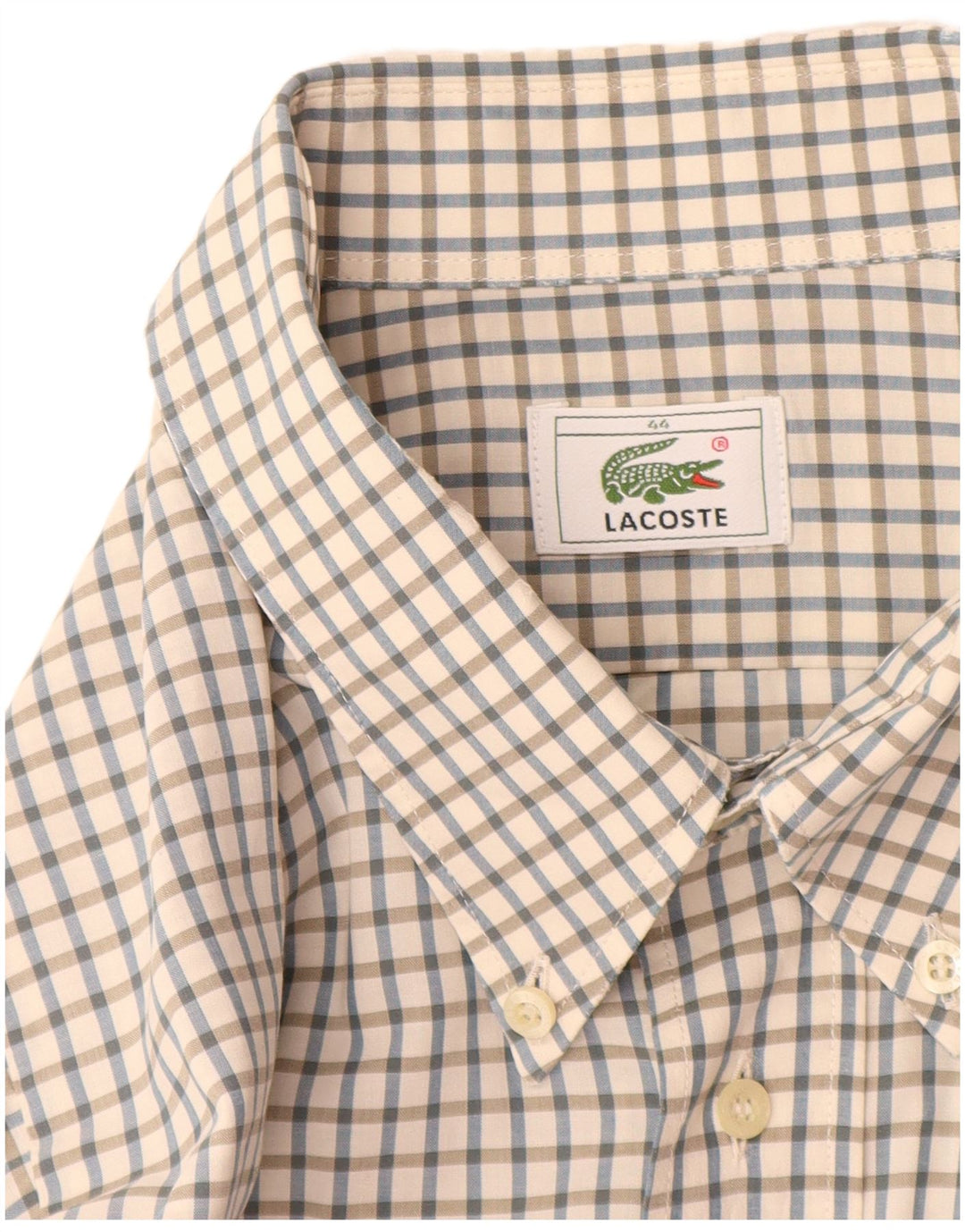 Lacoste Herrenhemd Größe 44 XL Weiße Gingham-Baumwolle
