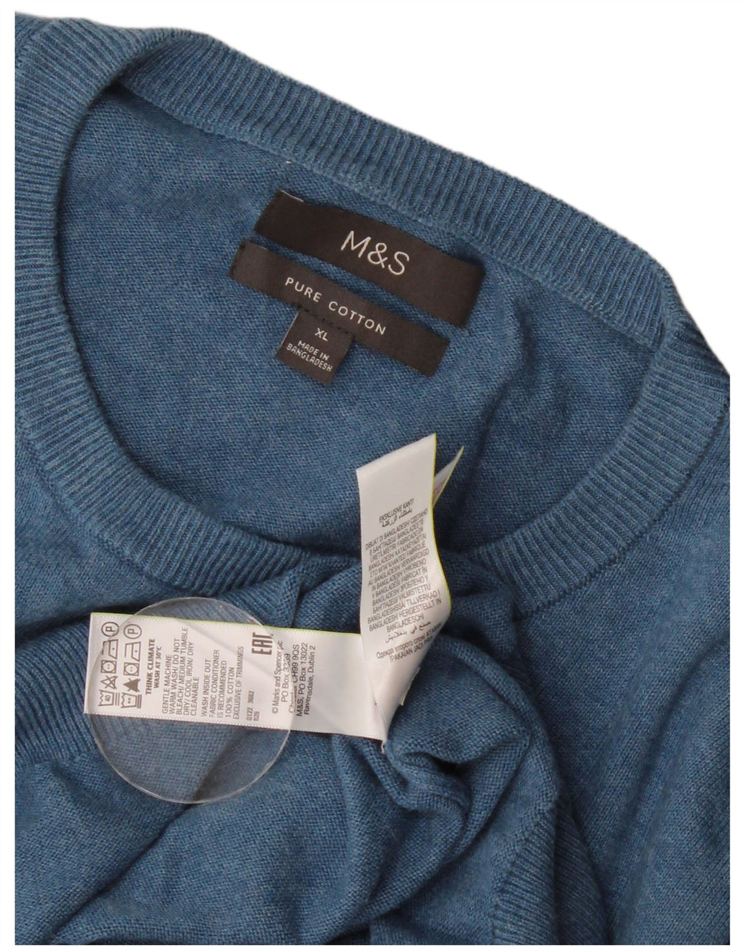 Marks & Spencer Herren-Pullover mit Rundhalsausschnitt, XL, blaue Baumwolle