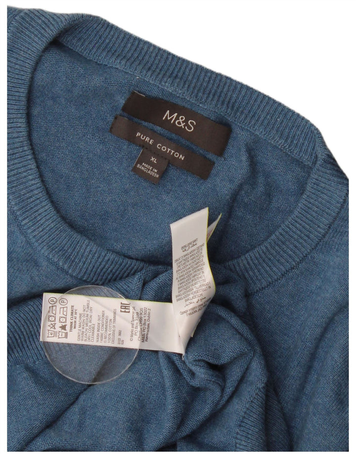 Marks & Spencer Herren-Pullover mit Rundhalsausschnitt, XL, blaue Baumwolle