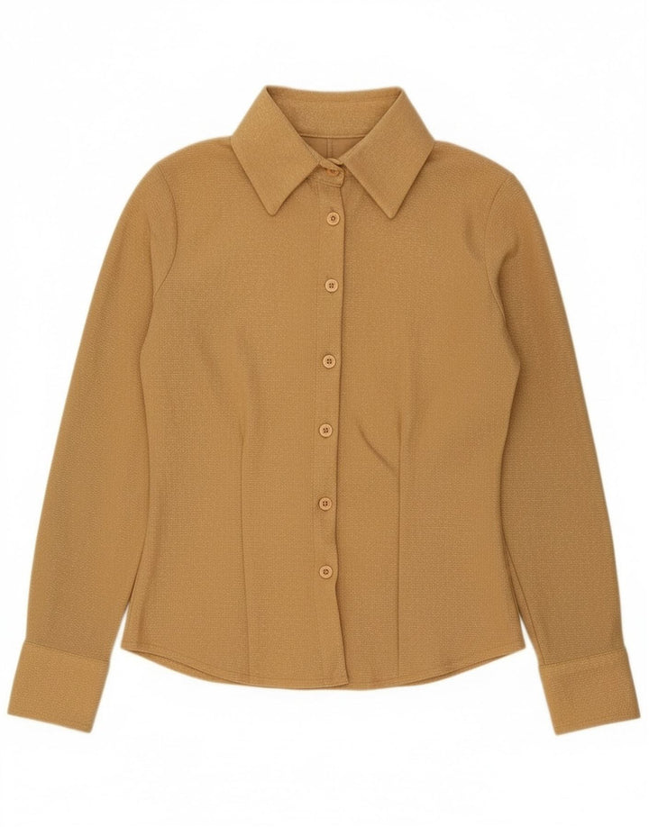 Vintage Damen Shirt UK 10 Small Gold Polyester