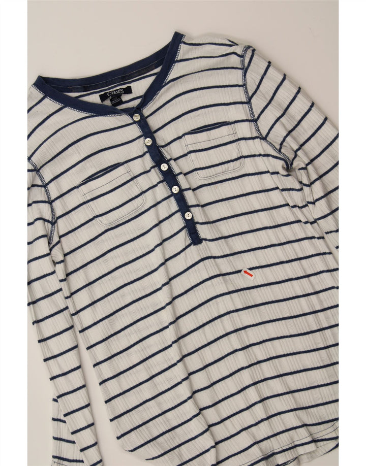 CHAPS Womens Top 3/4 Sleeve UK 12 Medium White Striped Cotton Vintage Chaps and Second-Hand Chaps from Messina Hembry 