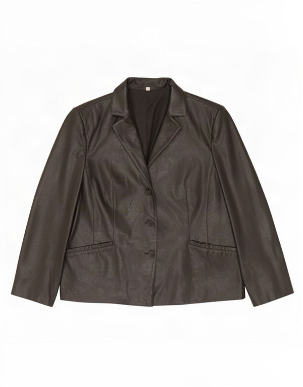 Vintage Damen 3 Knopf Leder Blazer Jacke UK 20 2XL Schwarz