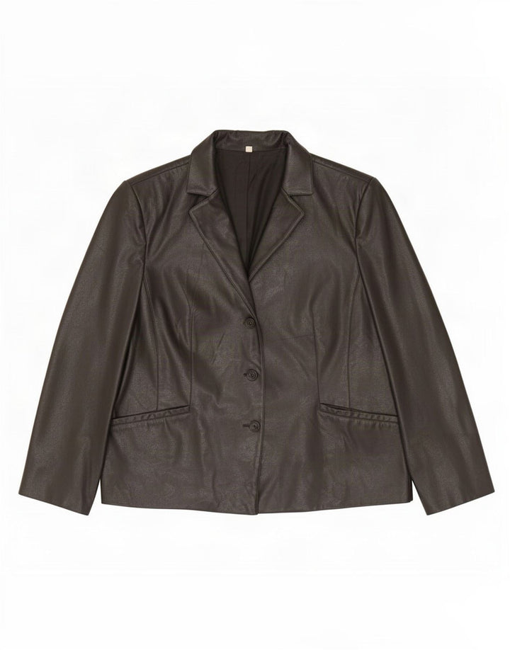 Vintage Damen 3 Knopf Leder Blazer Jacke UK 20 2XL Schwarz