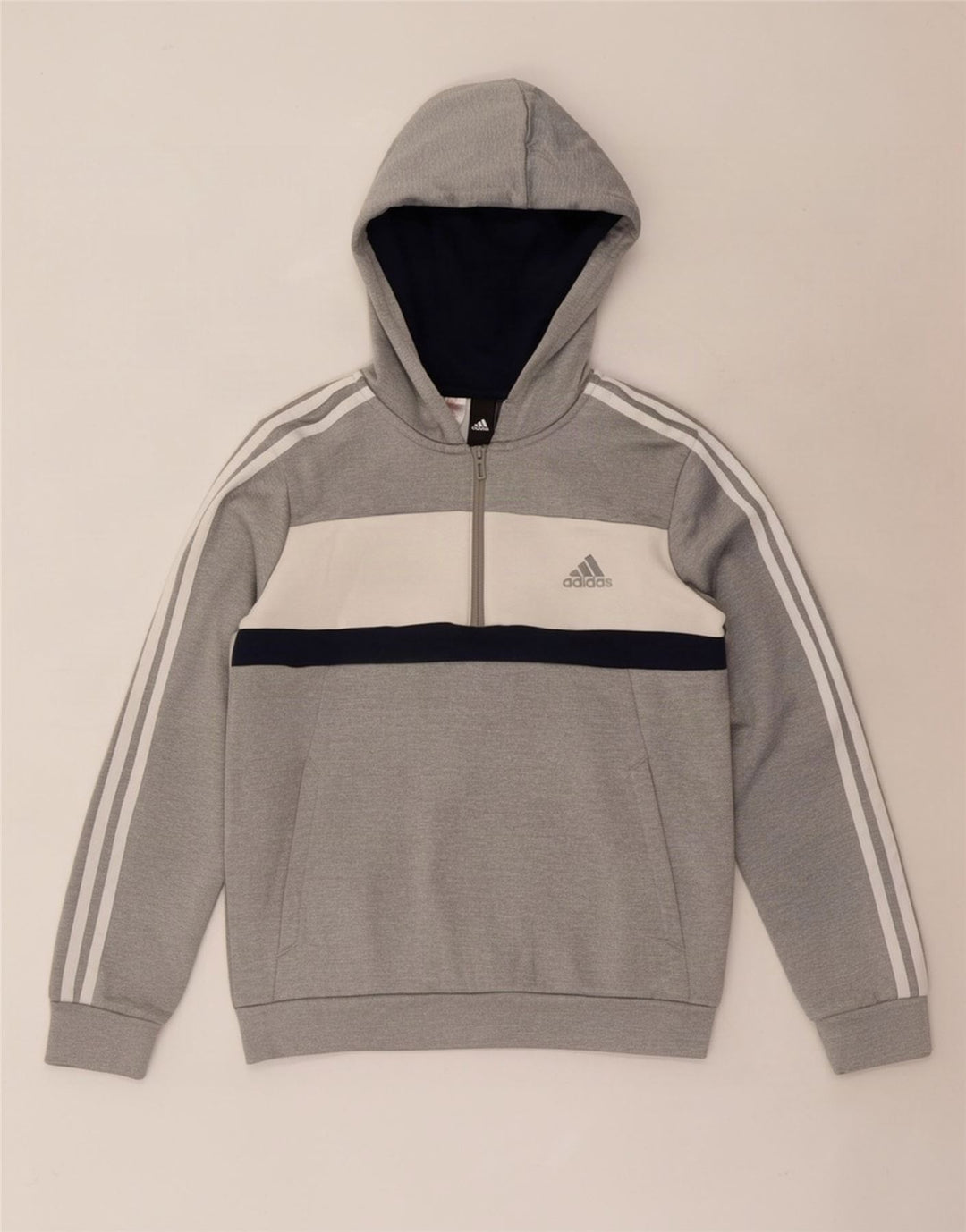 Adidas Kapuzenpullover für Jungen, 11–12 Jahre, graues Colourblock-Polyester