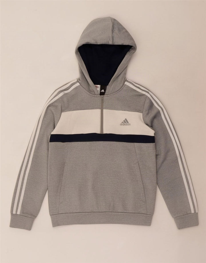 Adidas Kapuzenpullover für Jungen, 11–12 Jahre, graues Colourblock-Polyester