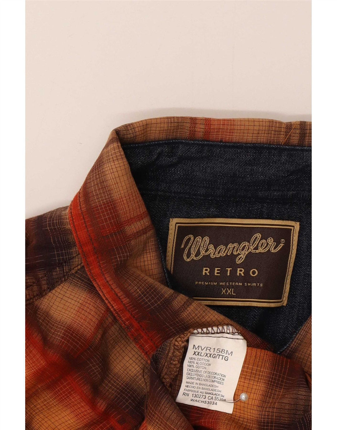 Wrangler Herren Retro-Hemd 2XL, braun karierte Baumwolle
