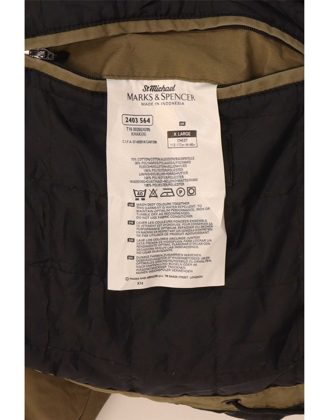 Marks & Spencer Herren-Windbreaker-Jacke, UK 44/46, XL, Khaki, Baumwolle