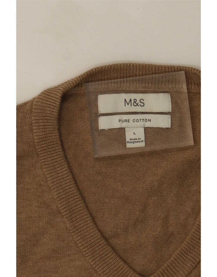 Marks & Spencer Herren-Pullover mit V-Ausschnitt, groß, braune Baumwolle