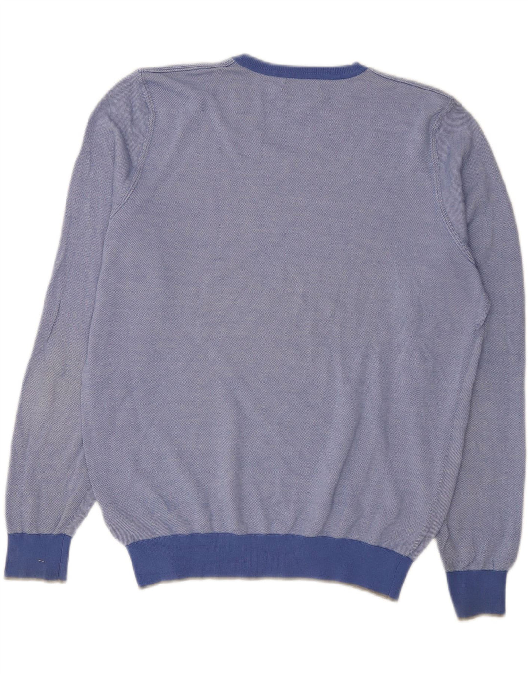 Massimo Dutti Herren-Pullover mit V-Ausschnitt, groß, aus blauer Baumwolle