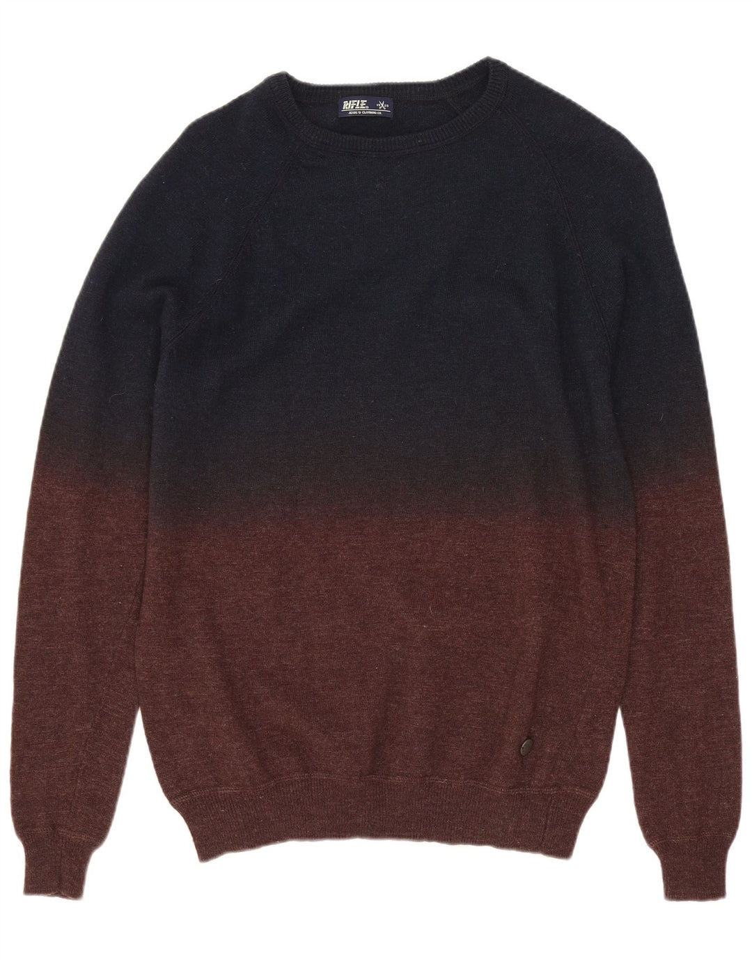 Rifle Herren-Pullover mit U-Boot-Ausschnitt, klein, marineblaue Wolle in Blockfarben