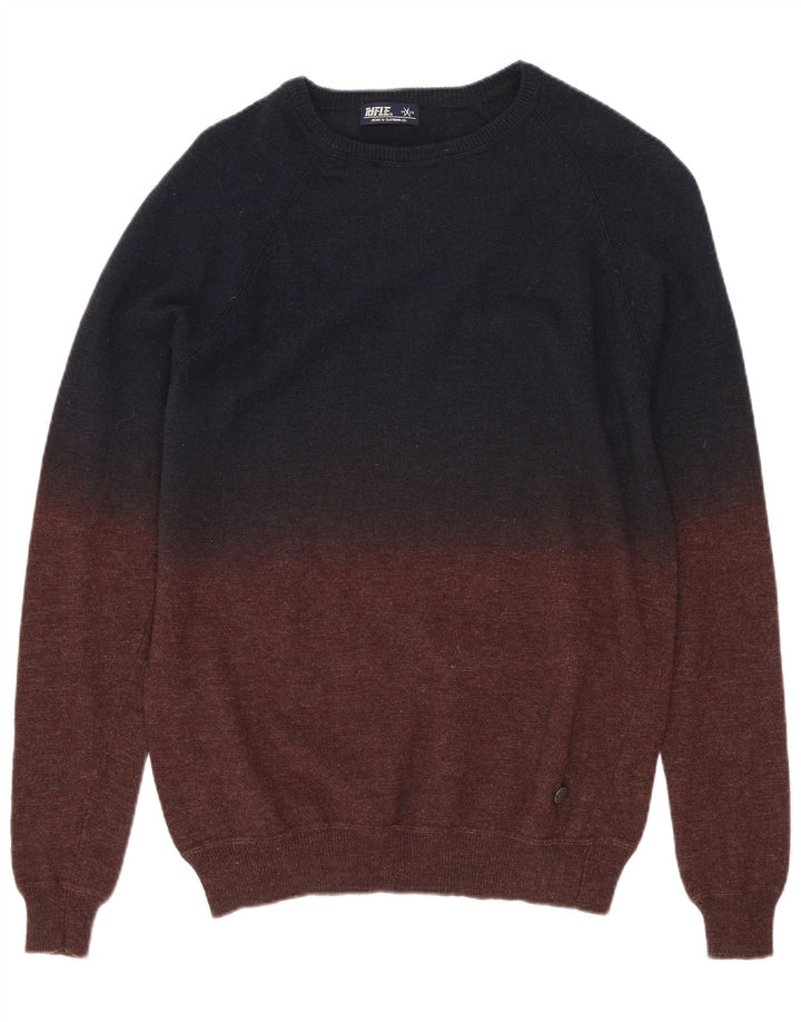 Rifle Herren-Pullover mit U-Boot-Ausschnitt, klein, marineblaue Wolle in Blockfarben