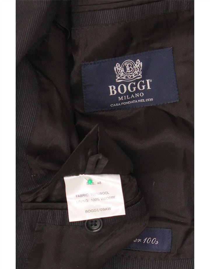 Boggi Herren-Blazer mit 3 Knöpfen, IT 48, mittelschwarze Nadelstreifenwolle