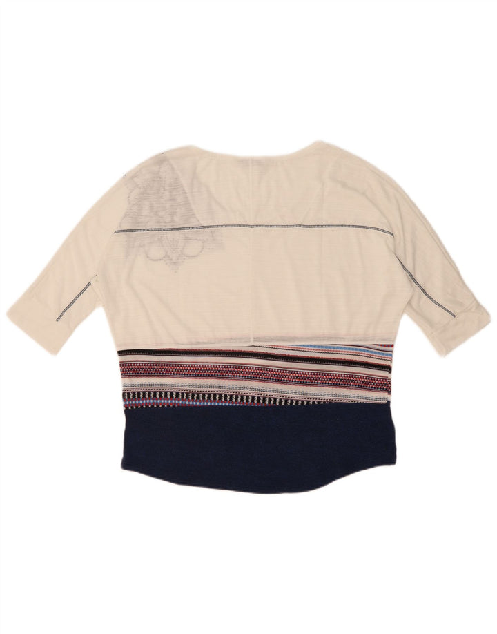 Desigual Damen Grafik-Top mit 3/4-Ärmeln, UK-Größe 10, Größe S, Weiß, Farbblock