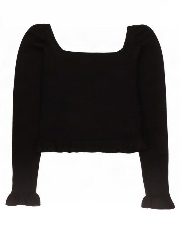 Zara Damen Crop Langarmbluse Top UK 10 Small Schwarz Viskose